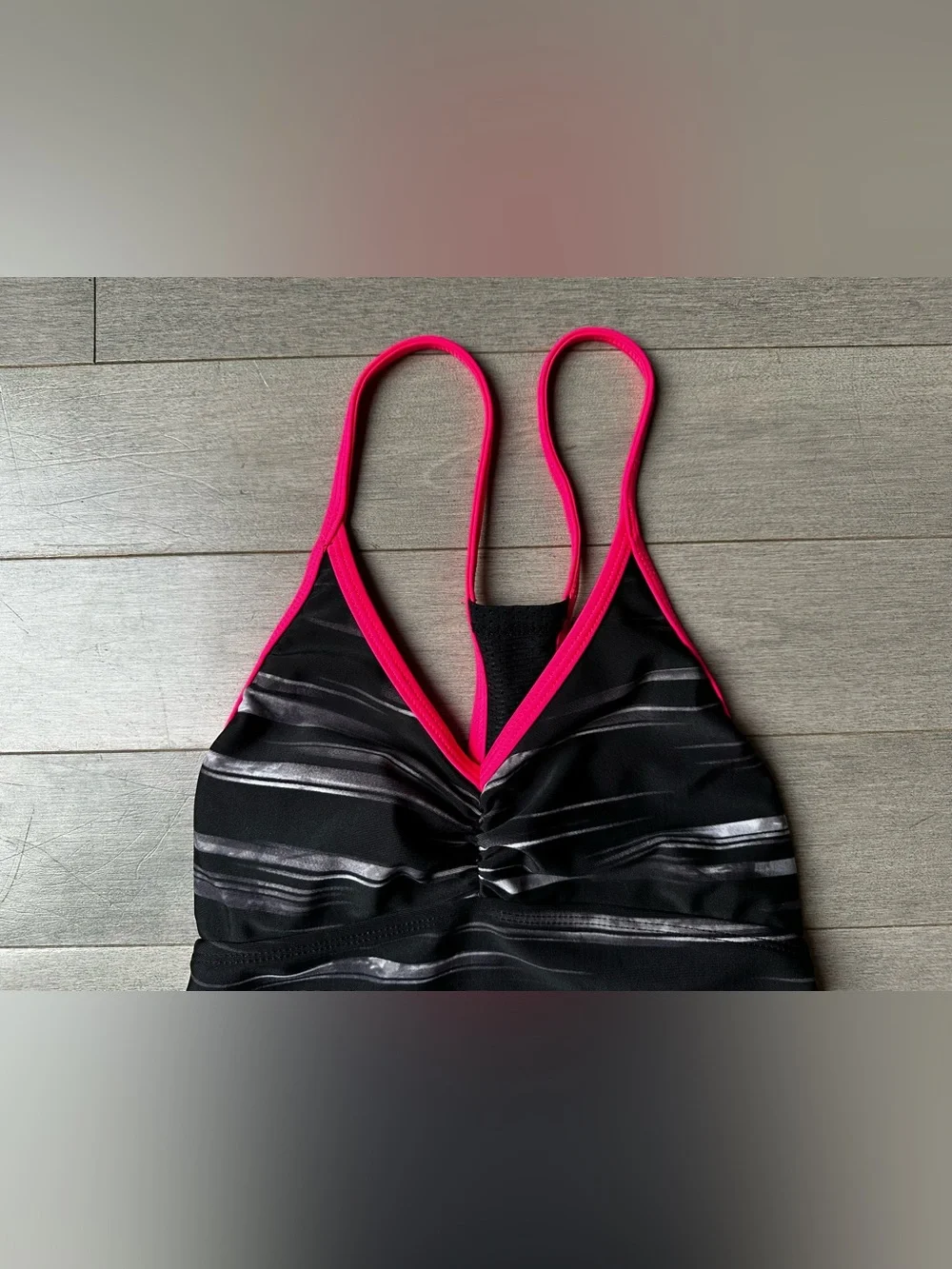 Girls Juniors Champion Black Static Pink Summer One Piece Bathing Suit Pool SM